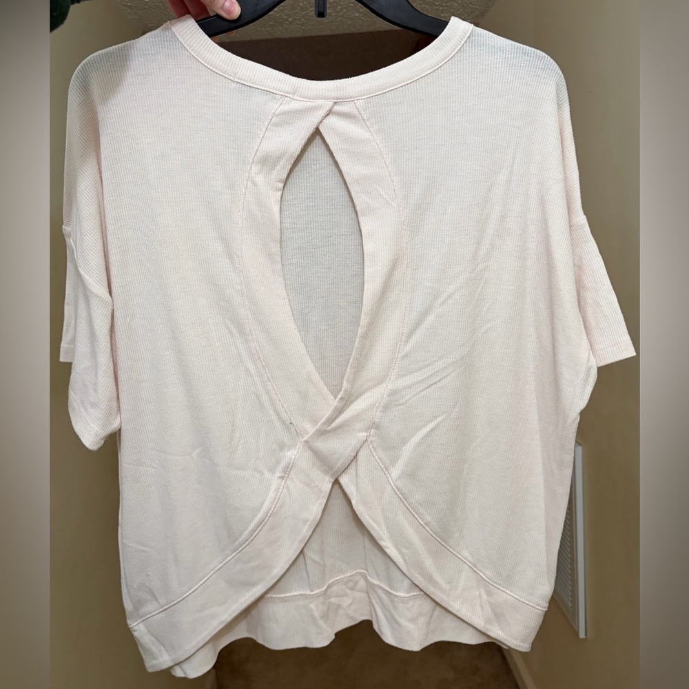 American Eagle Outfitters Cream Short Sleeve Open Back Top